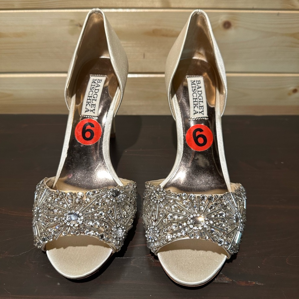 Badgley Mischka Gold Heels with Silver Embellishments